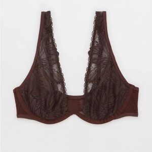 Aerie Show Off Tropicool Lace Unlined Plunge Bra Canyon Sun 34D